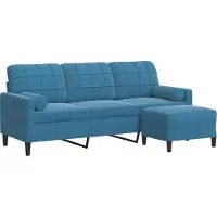 vidaXL Canapé 3 places avec pouf bleu 180 cm velours