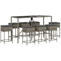 vidaXL Ensemble bar de jardin 9 pièces avec coussins Gris Poly rotin