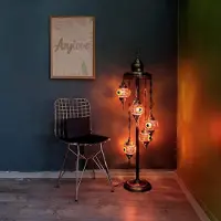 Halay Lampadaire turc avec 5 verres mosaïques faits main – Lampadaire oriental multicolore