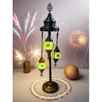 Halay Lampe de table turque faite main avec 3 boules en verre - Verre mosaïque vert pour un éclairage d'ambiance