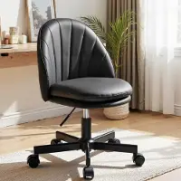 COMHOMA Homeoffice chaise, chaise de maquillage, chaise de bureau sans accoudoirs, chaise pivotante Chaise de bureau confortable sur roulettes, hauteur réglable similicuir noir