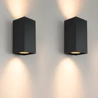 LUSENZ - Applique murale rectangulaire 10W noir mat GU10 dimmable IP20 2 pièces