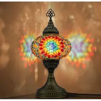 Halay Lampe de table Mozaiek, veilleuse artisanale, lampe Tiffany turco-arabe, décoration marocaine pour chambre à coucher et bureau, couleurs arc-en-ciel