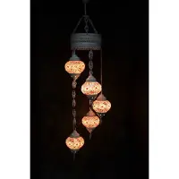 Halay Suspension en verre rose avec 5 boules mosaïques colorées, plafonnier marocain au design anatolien
