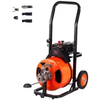 Vevor Déboucheur Électrique de Canalisation 23 m x 12,7 mm Machine de Nettoyage de Tuyaux Alimentation Auto Nettoyeur Tubes Pro 4 Coupeurs Commande à Pied pour Tuyaux 50-100 mm WC Égouts Toilettes