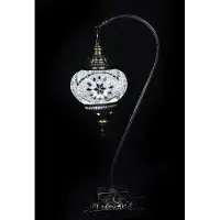 Halay Lampe de table turque avec mosaïque en verre blanc Ø 13 cm et hauteur 39 cm – lampe orientale pour un éclairage d'ambiance