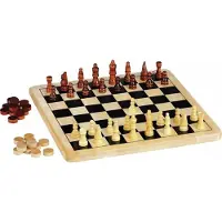Chad Valley Jeu d'échecs et de dames en bois – Jeu de société classique pour 2 joueurs ou plus, 29 cm x 29,5 cm x 4 cm