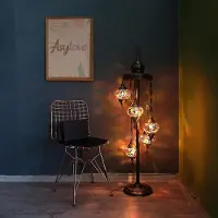 Halay Lampadaire turc avec 5 boules en verre mosaïque faites à la main – Lampadaire oriental disponible en plusieurs couleurs