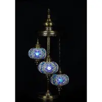 Halay Lampadaire turc - Lampadaire Ostere - Lampadaire bleu avec 3 boules en verre mosaïque - Fait main et unique