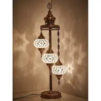 Halay Lampadaire turc fait main avec 3 boules en verre mosaïque blanc - Lampe de sol orientale pour un éclairage d'ambiance