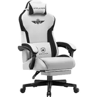 GTPLAYER Chaise de jeu , Chaise de jeu ergonomique en tissu avec soutien lombaire, Chaise PC avec dossier élargi, supporte jusqu'à 150 kg, Gris