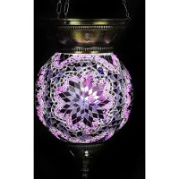 Halay Lampe suspendue turque boule violette 25 cm - Lampe suspendue orientale avec verre mosaïque pour un éclairage d'ambiance