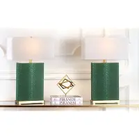 Halay Lot de 2 lampes de table SAFAVIEH, lampe moderne en métal vert foncé avec similicuir, 20 x 45 x 70 cm
