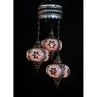 Halay Lampe suspendue turque - Lampe mosaïque - Lampe marocaine - Fabrication artisanale authentique - 3 boules en verre colorées - Hauteur : 80 cm