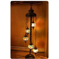 Halay Lampadaire turc avec 5 boules en verre – Lampe mosaïque orientale fabriquée à la main, de couleur turquoise et multicolore