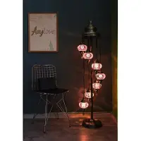 Halay Lampadaire turc fait main avec 7 boules de verre colorées – lampadaire oriental en mosaïque aux couleurs chaudes