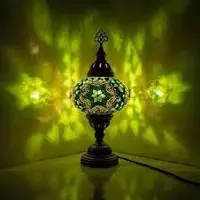 Halay Lampe de table turque avec boule en mosaïque verte de 12 cm – lampe orientale fabriquée à la main pour une lumière d'ambiance
