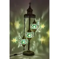 Halay Lampadaire turc en mosaïque fait main, vert, avec 3 boules en verre pour une ambiance élégante