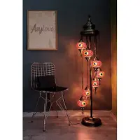 Halay Lampadaire turc fait main avec 7 boules en verre colorées – lampadaire oriental au design mosaïque rouge