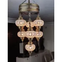 Halay Suspension turque mosaïque transparente à 7 globes - Lustres orientaux faits main pour un éclairage d'ambiance