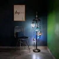 Halay Lampadaire turc avec 5 boules en verre mosaïque faites à la main - lampadaire oriental coloré