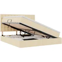 vidaXL Lit coffre à LED avec matelas, couleur crème, 180 x 200 cm, tissu