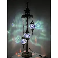 Halay Lampe turque en mosaïque - Lampe marocaine bleue à 3 boules - Fait main et authentique