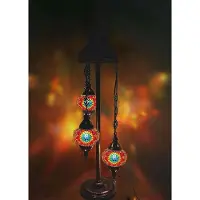 Halay Lampadaire mosaïque turc fait main multicolore avec 3 boules en verre, hauteur 100 cm, design oriental