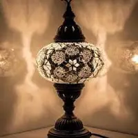Halay Lampe de table turque avec verre mosaïque blanc de 13 cm - Lampe orientale pour une lumière d'ambiance