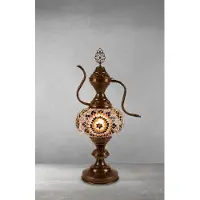 Halay Lampe de table turque Ibrik faite main, marron, dans le jardin – carafe orientale d'extérieur