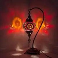 Halay Lampe de table turque avec verre mosaïque rouge de 13 cm - Lampe orientale fabriquée à la main pour un éclairage d'ambiance