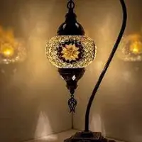 Halay Lampe de table turque avec boule en verre mosaïque de 12 cm, jaune/marron – Lampe orientale pour une lumière d'ambiance