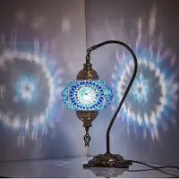 Halay Lampe de table turque artisanale en forme d'arc, couleur bleue – Lampe mosaïque orientale pour un éclairage d'ambiance