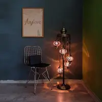 Halay Lampadaire turc avec 5 boules en verre mosaïque faites à la main – lampadaire oriental violet