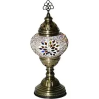 Halay Lampe de table orientale en mosaïque, couleurs assorties, hauteur 30 cm, diamètre 13,5 cm, douille E14, fabriquée à la main