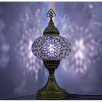 Halay Lampe de table Mozaiek, lampe de chevet artisanale de style turc, arabe et oriental, décoration marocaine pour la chambre à coucher et le bureau, cadeau idéal - Violet