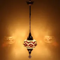 Halay Suspension Mozaïek - Lampe orientale faite main - Lampe turque et marocaine - Ø 14 cm, hauteur 53 cm - Jaune et noir
