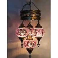 Halay Lampe turque orientale avec 4 boules mosaïques colorées roses pour un éclairage d'ambiance