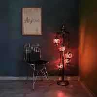 Halay Lampadaire turc fait main avec 5 boules en verre - Lampadaire oriental au design mosaïque - Rouge
