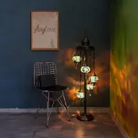 Halay Lampadaire turc fait main avec 5 boules – lampe mosaïque orientale verte pour un éclairage d'ambiance