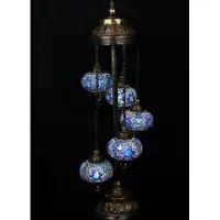 Halay Lampadaire turc - Lampe orientale - Bleu - 5 boules en verre mosaïque - Fabriqué à la main - Hauteur 120 cm