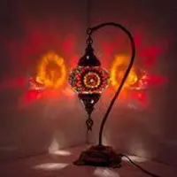 Halay Lampe de table turque artisanale, modèle arc rouge – Lampe mosaïque orientale pour une lumière d'ambiance
