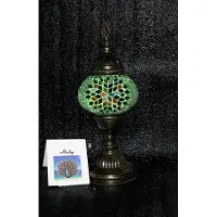 Halay Lampe d'ambiance turque faite main, verte avec mosaïque colorée – lampe de table orientale pour un éclairage d'ambiance