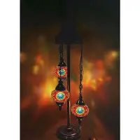 Halay Lampadaire turc avec mosaïque colorée en forme d'étoile, 3 boules en verre, fabriqué à la main, hauteur 100 cm, douille E-14