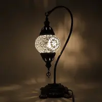 Halay Lampe mosaïque turque - Lampe de table à col de cygne - Lampe marocaine - Ø 12 cm, hauteur 43 cm - Fabriquée à la main et colorée