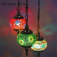 Halay Lampadaire turc avec 3 boules en verre mosaïque colorées – Lampe décorative orientale pour une lumière d'ambiance