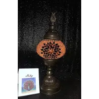 Halay Lampe mosaïque turque faite main, marron et jaune – Lampe de table orientale, lampe de chevet, 100 % unique et sûre