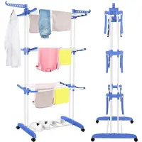 Springos Séchoir à linge sur roulettes 3 niveaux ailes rabattables peu encombrant stable pour l'intérieur et l'extérieur