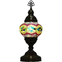 Halay Lampe de table mosaïque d'Asie orientale (lampe turque) Ø 13 cm jaune/colorée, fabriquée à la main avec des ferrures en laiton, hauteur 35 cm
