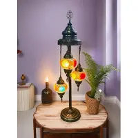 Halay Lampe de table turque fabriquée à la main avec 3 boules en verre mosaïque colorées – un design unique pour un éclairage d'ambiance